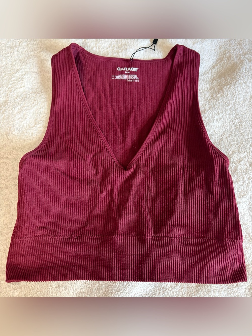 Garage Ribbed V-neck Crop Tank Top | Medium